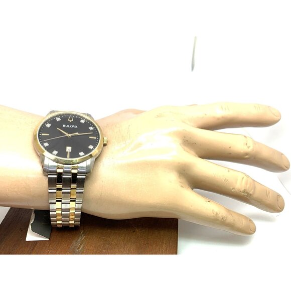 Bulova Men's Watch 98D165 Quartz Diamond Black Dial Two Tone Stainless Steel - Picture 5 of 14